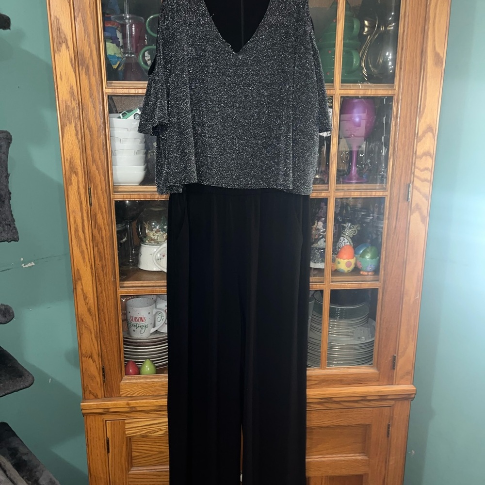 Karen Kane Sparkling Gray and Black Jumpsuit